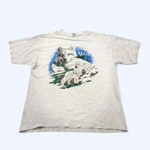 Vintage White Wolf Graphic Tee - USA Made XL